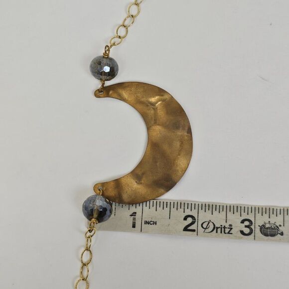 14/20 14k GF Gold Filled Necklace Hammered Crescent Half Moon Faceted AB Crystal - Picture 10 of 15